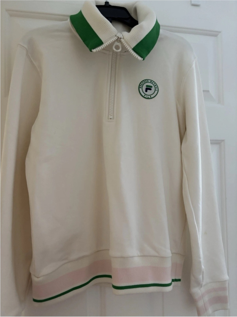 FILA x Brandon Maxwell Cream Half-Zip Pullover with Green Trim